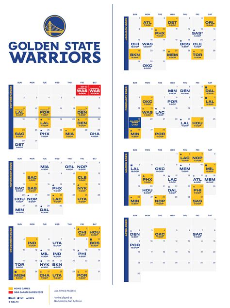 Warriors Printable Schedule